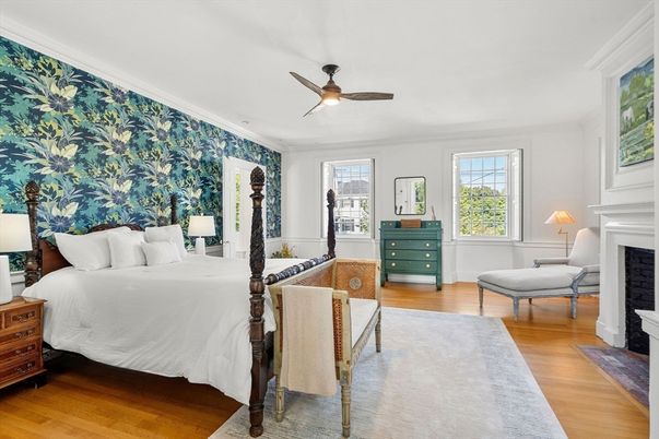 Bedroom, Fireplace, Interior, Wood Texture Flooring