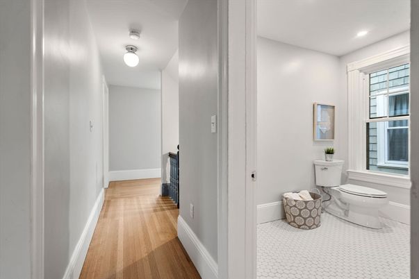 Bathroom, Interior, Recessed Lighting, Wood Texture Flooring