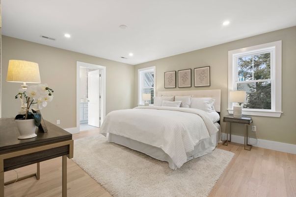 Bedroom, Interior, Recessed Lighting, Wood Texture Flooring