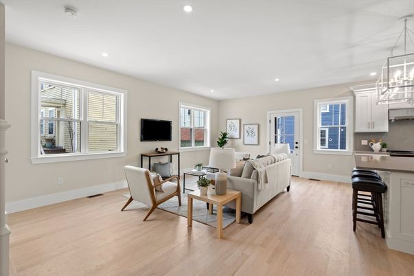 Interior, Kitchen, Living room, Pendant Lights, Recessed Lighting, Wood Texture Flooring