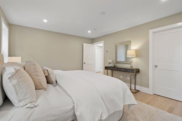 Bedroom, Interior, Recessed Lighting, Wood Texture Flooring