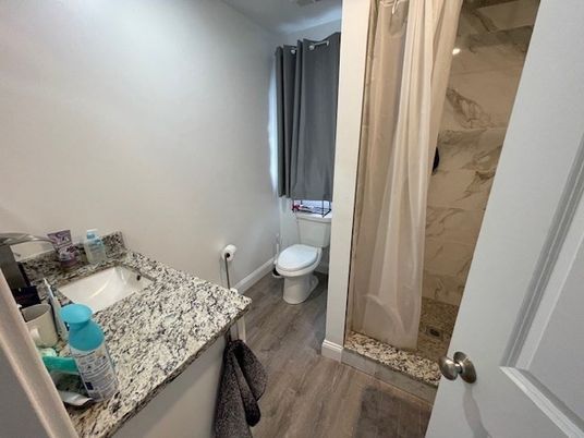 Bathroom, Interior, Marble Walls, Wood Texture Flooring