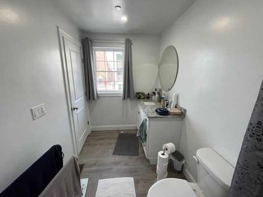 Bathroom, Interior, Recessed Lighting, Wood Texture Flooring