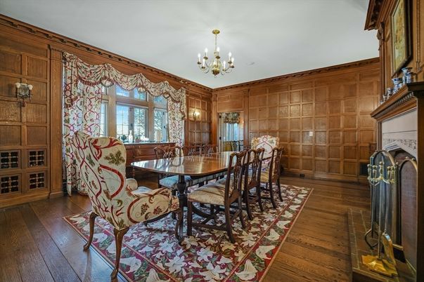 Chandelier, Dining room, Interior, Wood Texture Flooring, Wooden Walls