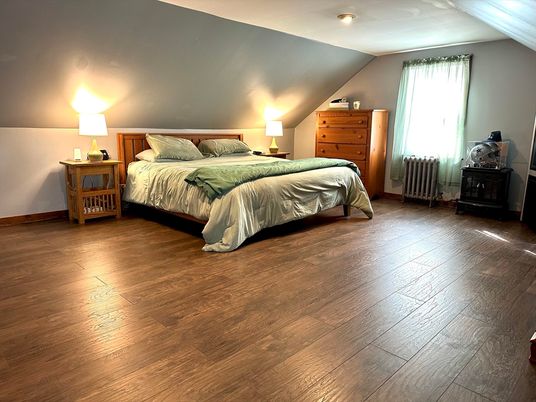 Bedroom, Interior, Recessed Lighting, Wood Texture Flooring
