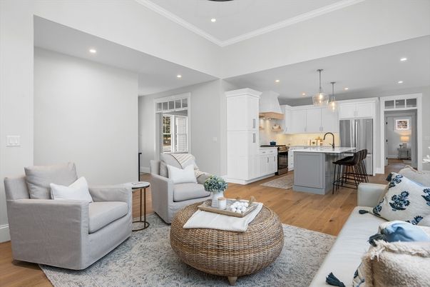 Interior, Kitchen, Living room, Pendant Lights, Recessed Lighting, Stainless Steel Appliances, Wood Texture Flooring