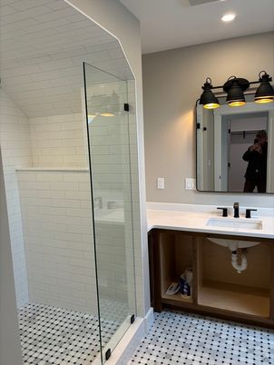 Bathroom, Glass Shower, Interior, Recessed Lighting