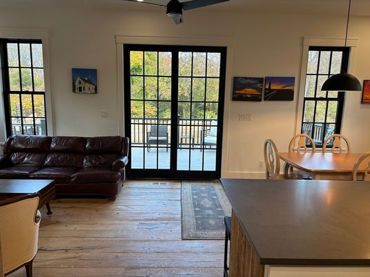Dining room, Interior, Living room, Pendant Lights, Wood Texture Flooring