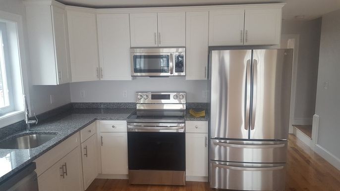 Interior, Kitchen, Stainless Steel Appliances, Wood Texture Flooring