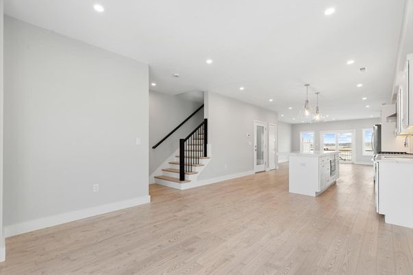 Interior, Kitchen, Pendant Lights, Recessed Lighting, Wood Texture Flooring