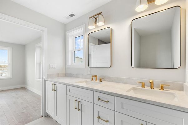 Bathroom, Dual Sink Vanities, Interior, Wood Texture Flooring