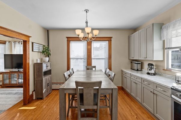 Chandelier, Dining room, Interior, Wood Texture Flooring