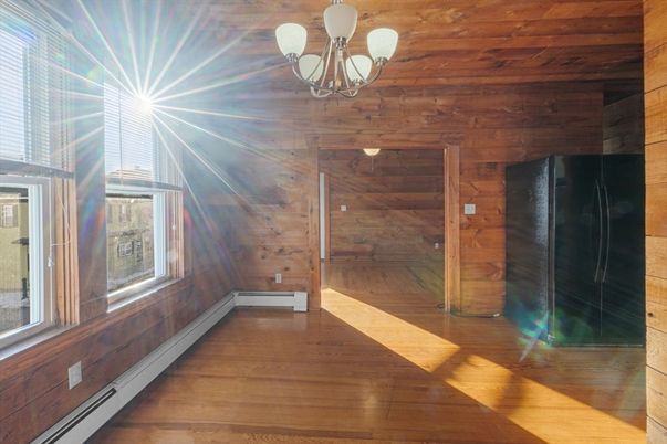 Chandelier, Empty room, Interior, Wood Texture Flooring, Wooden Walls