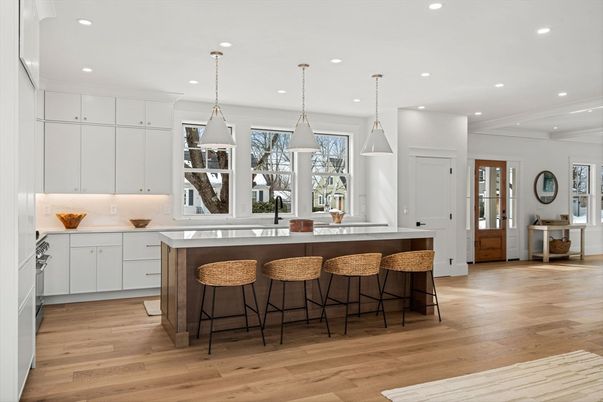 Interior, Kitchen, Pendant Lights, Recessed Lighting, Wood Texture Flooring
