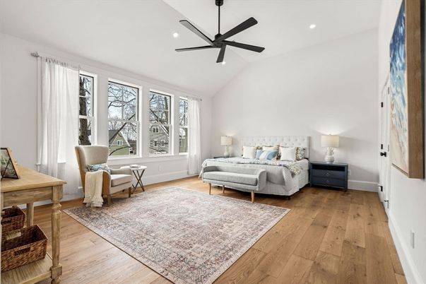 Bedroom, Interior, Recessed Lighting, Wood Texture Flooring