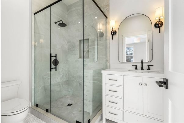 Bathroom, Glass Shower, Interior, Marble Walls