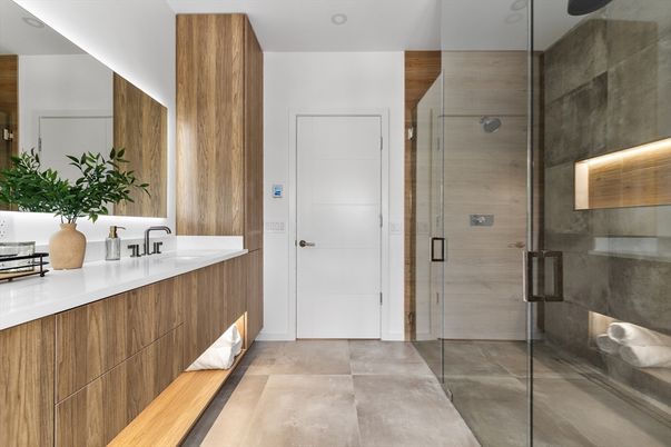 Bathroom, Glass Shower, Interior, Recessed Lighting