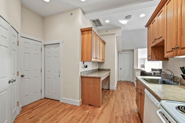 Interior, Kitchen, Recessed Lighting, Wood Texture Flooring