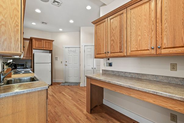 Interior, Kitchen, Recessed Lighting, Wood Texture Flooring