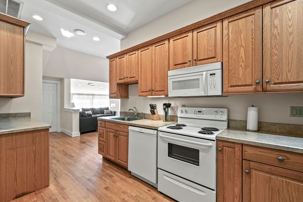 Interior, Kitchen, Recessed Lighting, Wood Texture Flooring