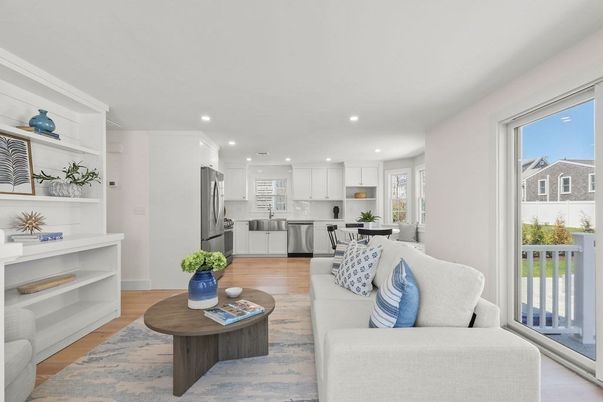 Interior, Kitchen, Living room, Recessed Lighting, Stainless Steel Appliances, Wood Texture Flooring