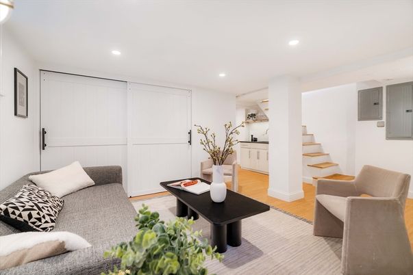 Interior, Living room, Recessed Lighting, Wood Texture Flooring