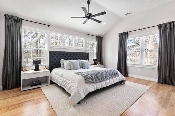Bedroom, Interior, Recessed Lighting, Wood Texture Flooring