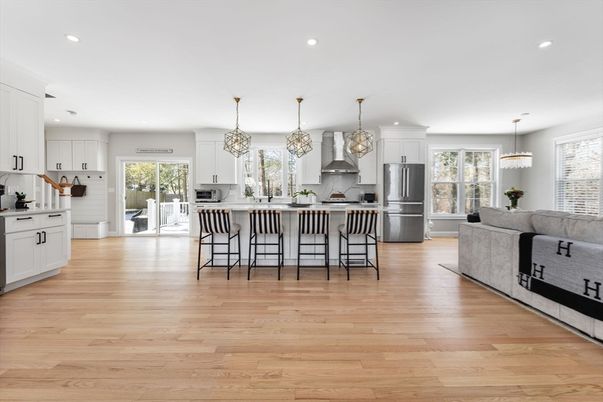 Interior, Kitchen, Living room, Pendant Lights, Recessed Lighting, Stainless Steel Appliances, Wood Texture Flooring