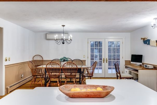 Chandelier, Dining room, Interior, Wood Texture Flooring