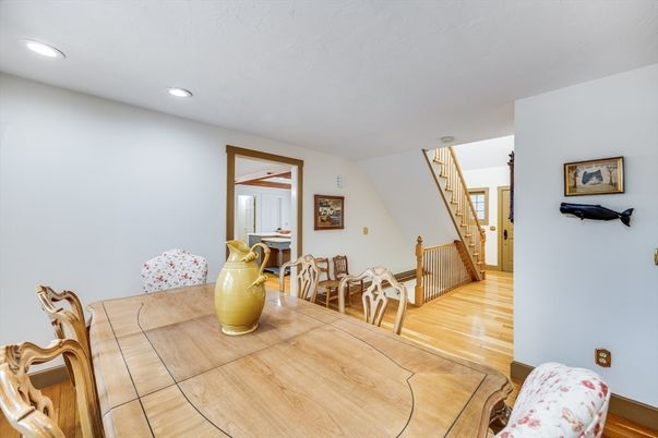 Dining room, Interior, Recessed Lighting, Wood Texture Flooring