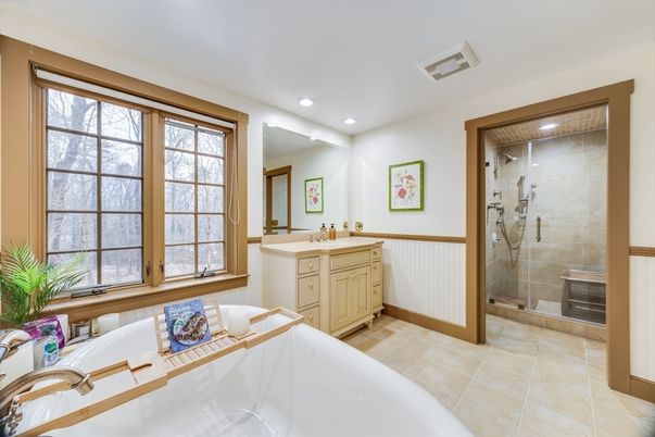 Bathroom, Dual Sink Vanities, Glass Shower, Interior, Recessed Lighting