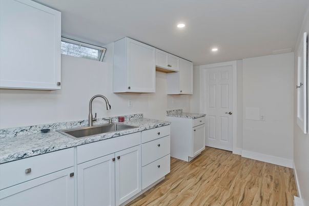 Interior, Kitchen, Recessed Lighting, Wood Texture Flooring