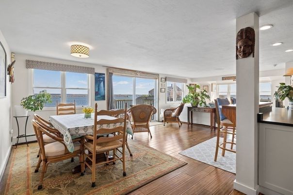 Dining room, Interior, Recessed Lighting, Water, Wood Texture Flooring