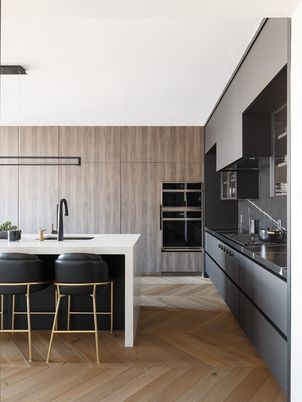 Interior, Kitchen, Pendant Lights, Wood Texture Flooring