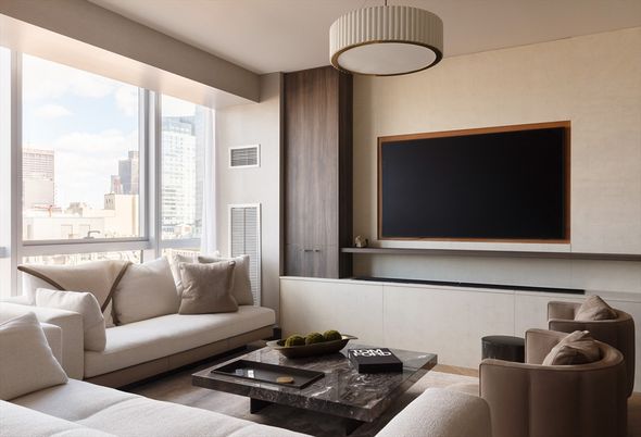 Interior, Living room, Pendant Lights, Wood Texture Flooring