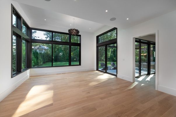Empty room, Interior, Pendant Lights, Recessed Lighting, Wood Texture Flooring