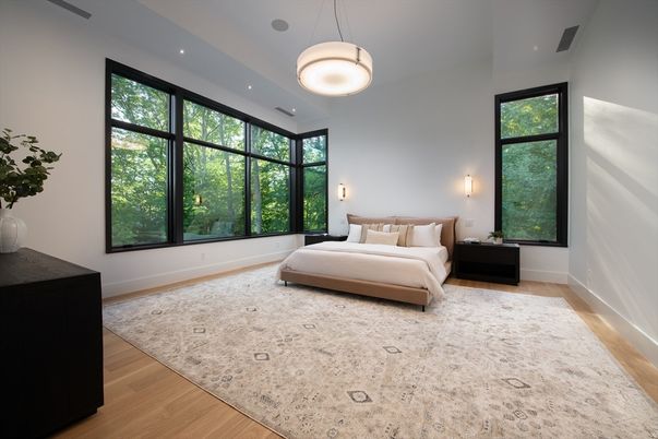 Bedroom, Interior, Pendant Lights, Recessed Lighting, Wood Texture Flooring