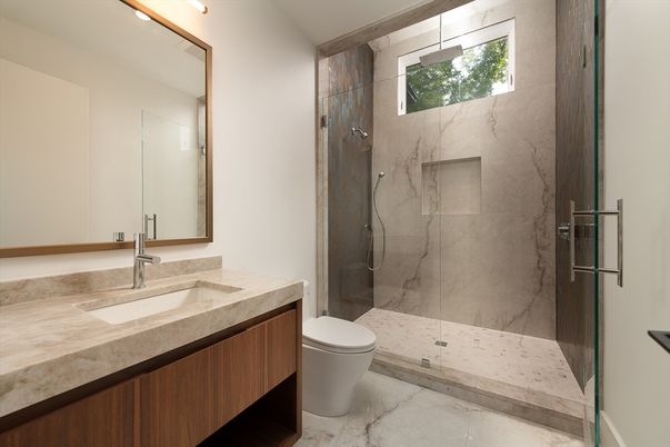 Bathroom, Glass Shower, Interior, Marble Walls