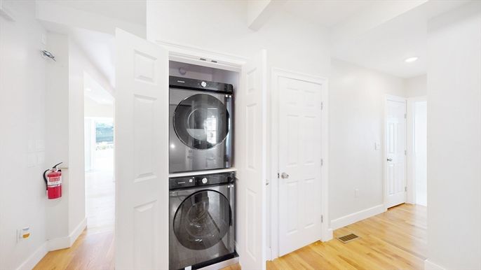 Interior, Recessed Lighting, Utility Closets, Washer, Wood Texture Flooring