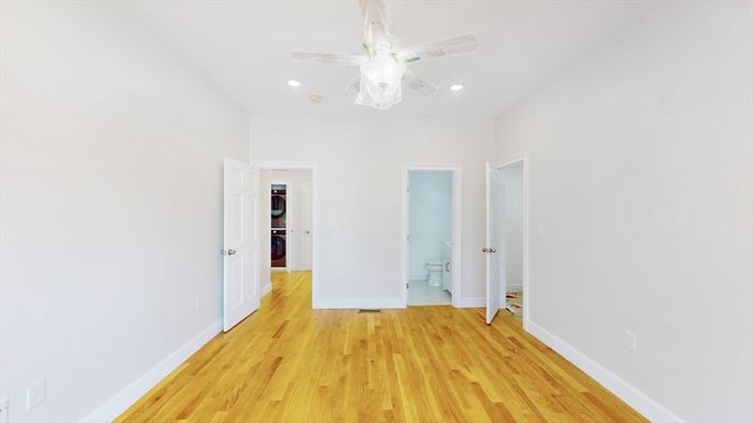 Bathroom, Empty room, Interior, Recessed Lighting, Wood Texture Flooring