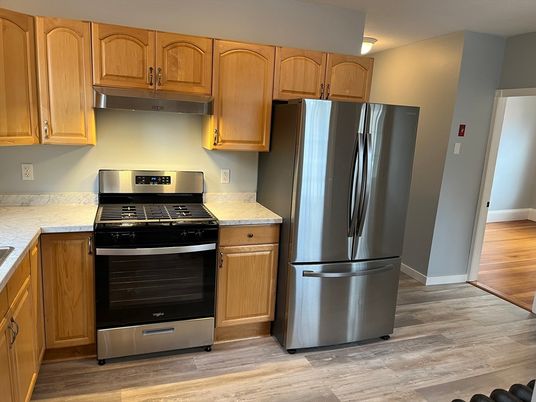 Interior, Kitchen, Stainless Steel Appliances, Wood Texture Flooring