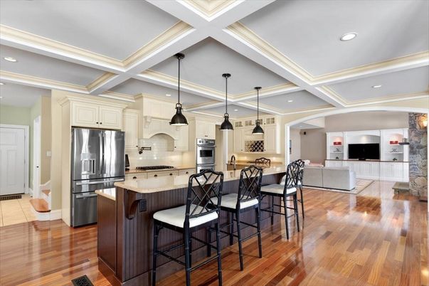 Interior, Kitchen, Living room, Pendant Lights, Recessed Lighting, Stainless Steel Appliances, Wood Texture Flooring