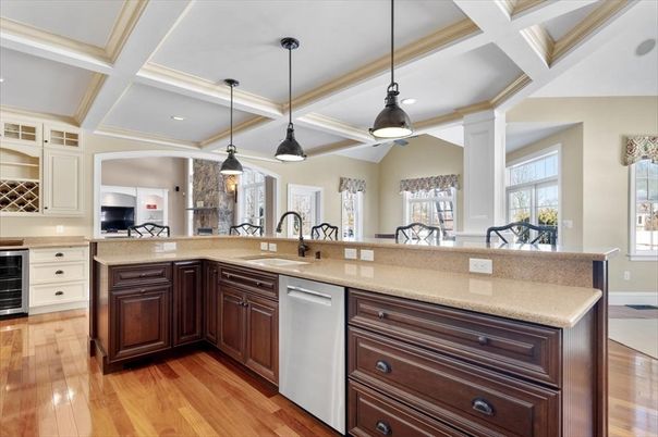 Interior, Kitchen, Pendant Lights, Recessed Lighting, Wood Texture Flooring