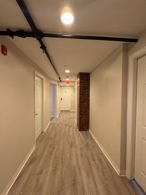 Interior, Recessed Lighting, Stone Walls, Wood Texture Flooring