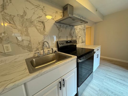 Interior, Kitchen, Marble Walls, Wood Texture Flooring