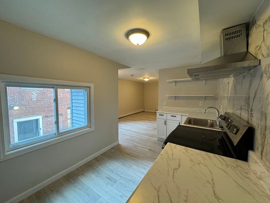 Interior, Kitchen, Marble Walls, Wood Texture Flooring