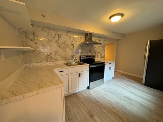 Interior, Kitchen, Marble Walls, Wood Texture Flooring