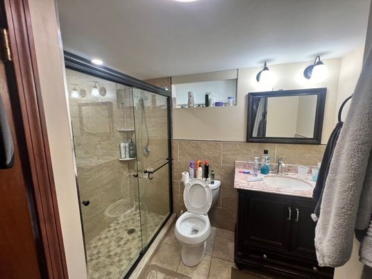 Bathroom, Glass Shower, Interior, Recessed Lighting