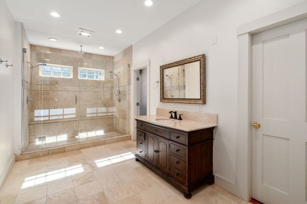 Bathroom, Dual Sink Vanities, Glass Shower, Interior, Recessed Lighting