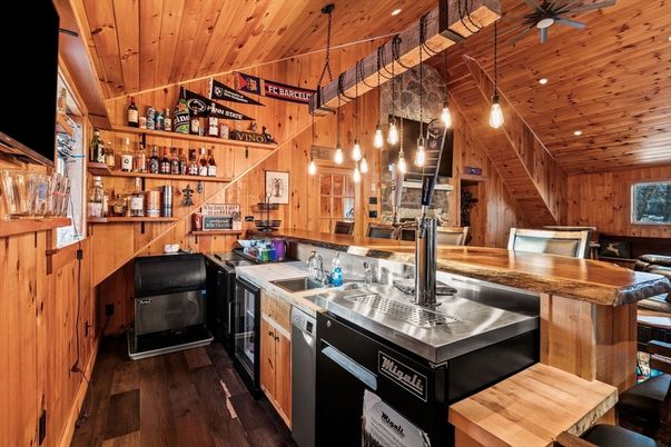 Interior, Kitchen, Pendant Lights, Recessed Lighting, Wooden Ceilings, Wood Texture Flooring, Wooden Walls